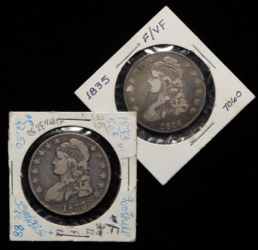 1833 AND 1835 CAPPED BUST SILVER HALF DOLLARS (1 of 2)