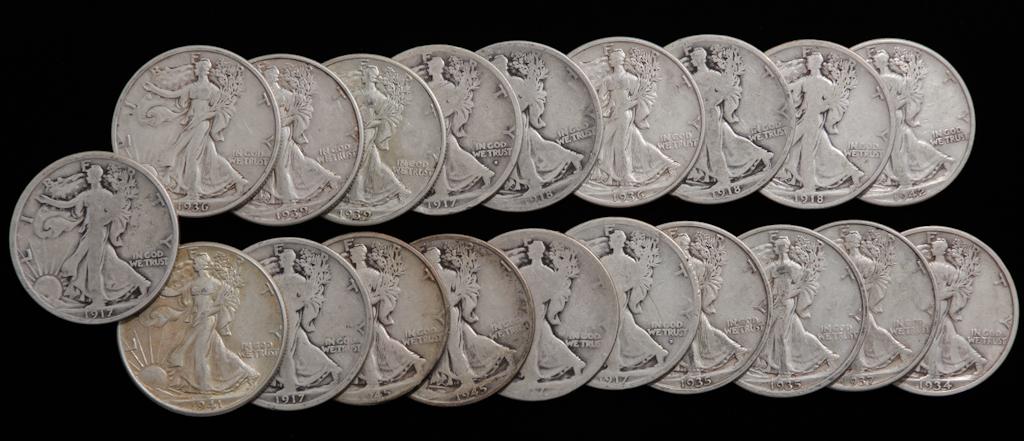 TWENTY WALKING LIBERTY SILVER HALF DOLLARS (1 of 2)