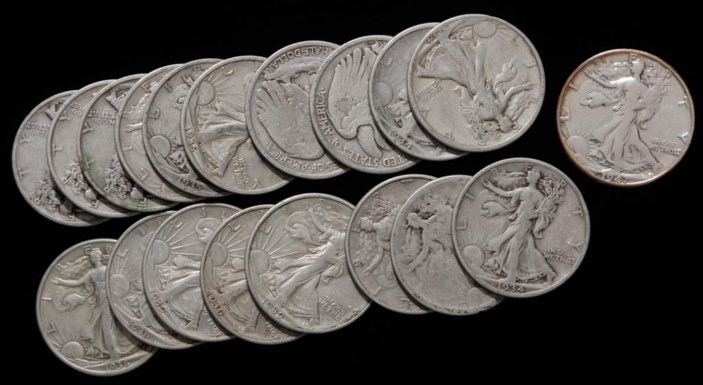 NINETEEN WALKING LIBERTY SILVER HALF DOLLARS (1 of 2)