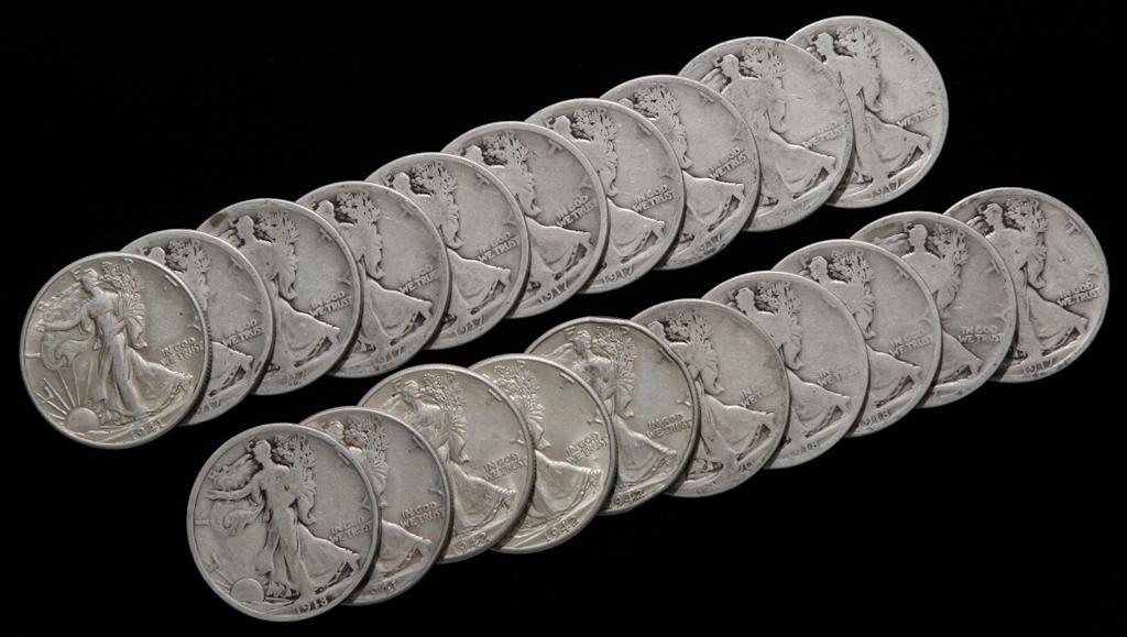 TWENTY WALKING LIBERTY SILVER HALF DOLLARS (1 of 2)