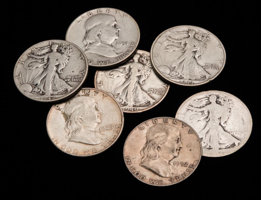 SEVEN SILVER HALF DOLLARS (1 of 2)