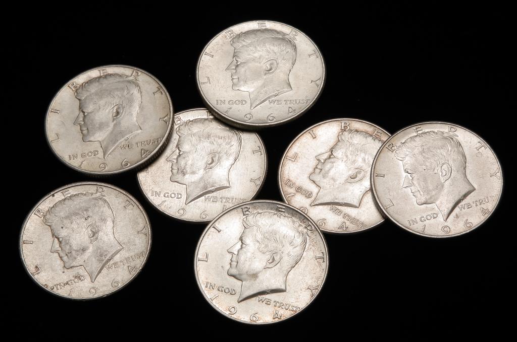 SEVEN 1964 KENNEDY HALF DOLLARS (1 of 2)