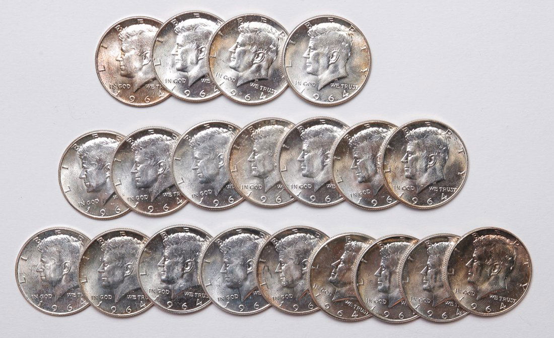 TWENTY 1964 KENNEDY SILVER HALF DOLLARS (1 of 2)