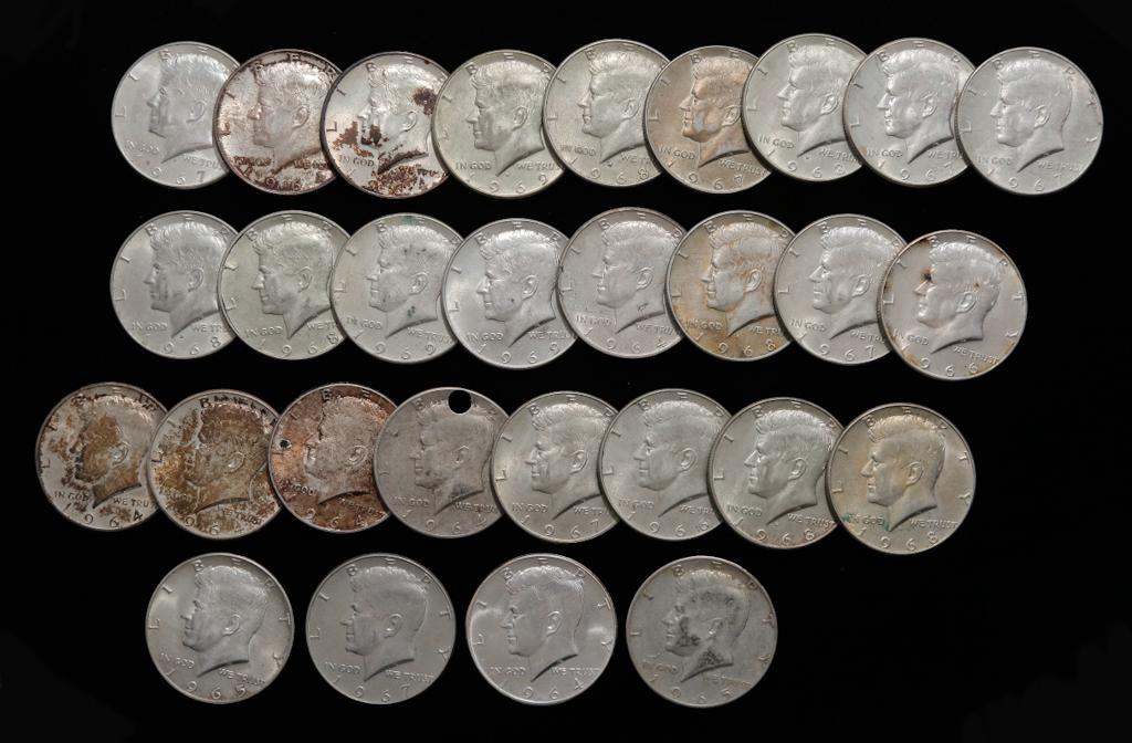 TWENTY-NINE KENNEDY SILVER HALF DOLLARS (1 of 2)