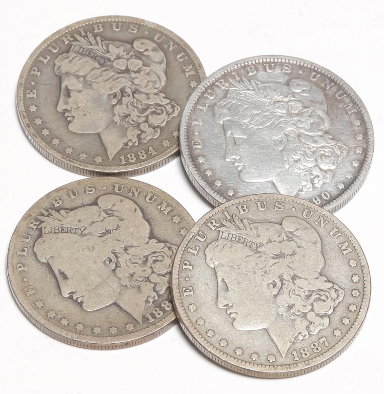 FOUR MORGAN SILVER DOLLARS WITH O MINT MARKS (1 of 2)