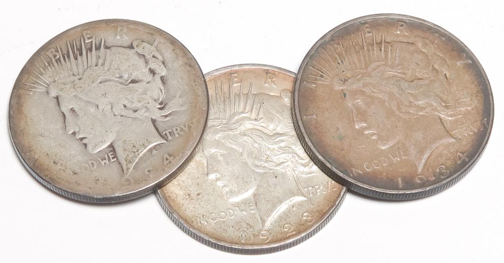 THREE PEACE SILVER DOLLARS (1 of 2)