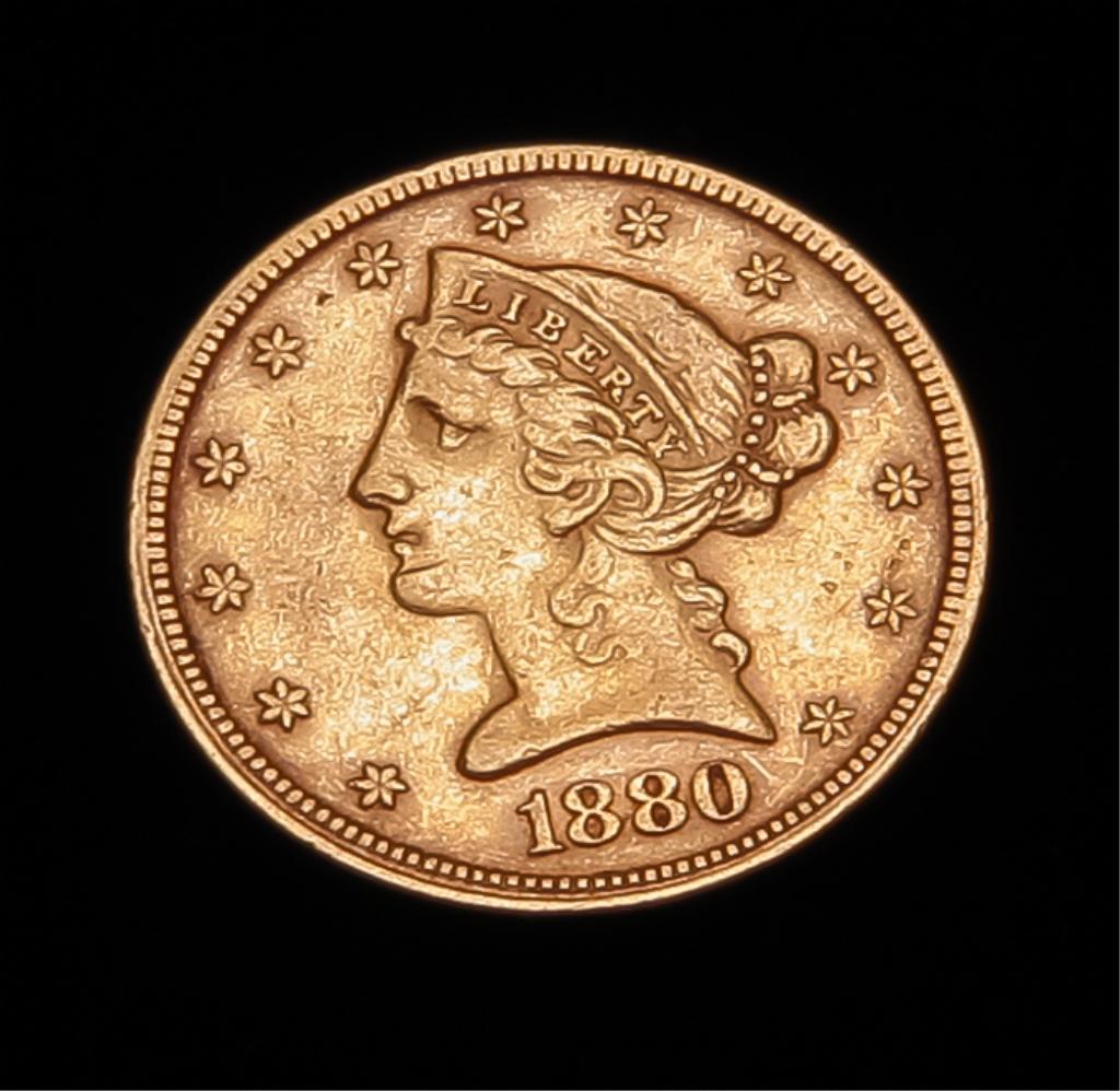 1880 LIBERTY HEAD HALF EAGLE FIVE DOLLAR COIN (1 of 2)