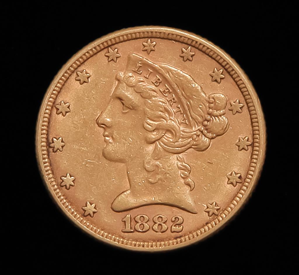 1882 $5 LIBERTY HEAD GOLD HALF EAGLE COIN (1 of 3)