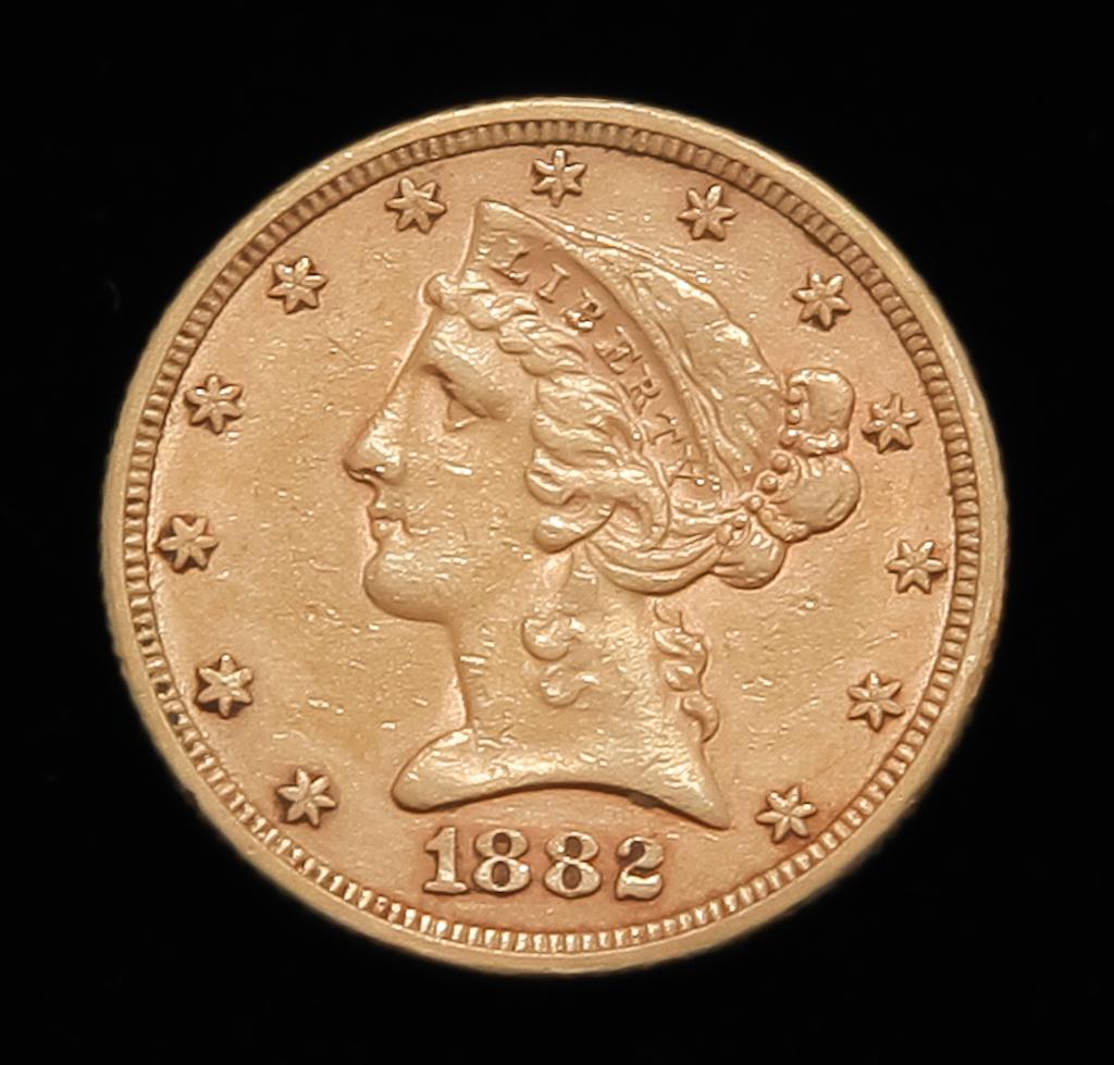 1882 $5 LIBERTY HEAD GOLD HALF EAGLE COIN (1 of 2)