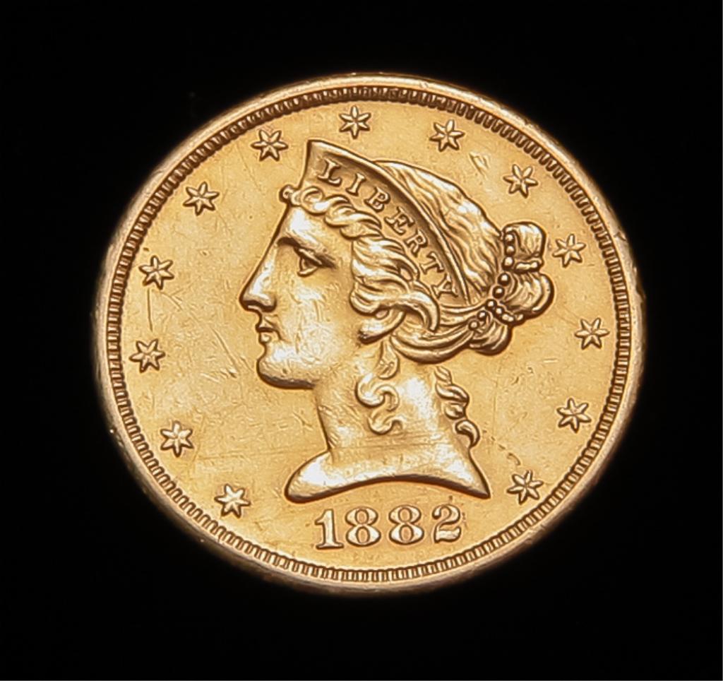 1882 LIBERTY HEAD HALF EAGLE FIVE DOLLAR COIN (1 of 2)