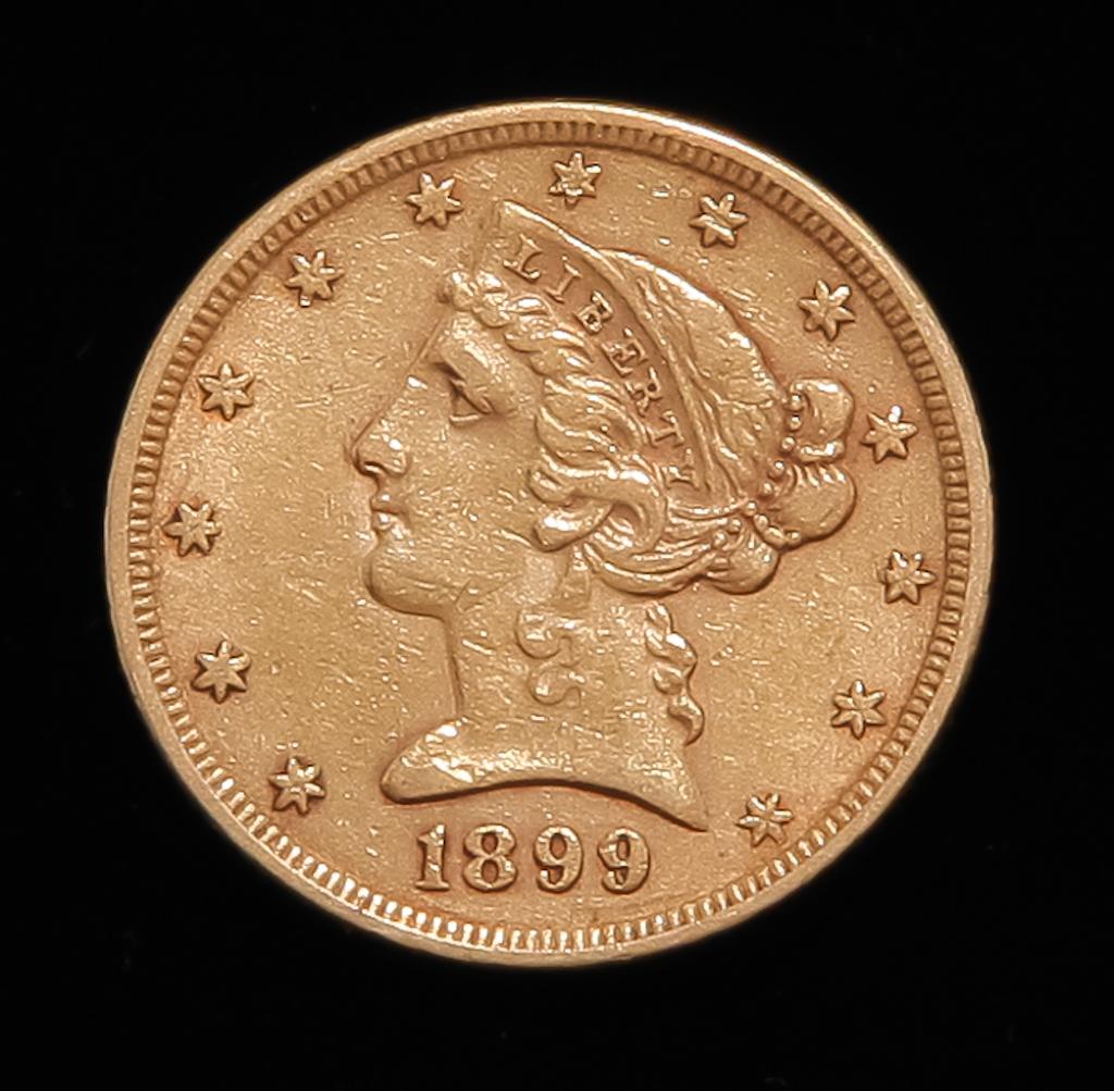 1899 $5 LIBERTY HEAD GOLD HALF EAGLE COIN (1 of 3)