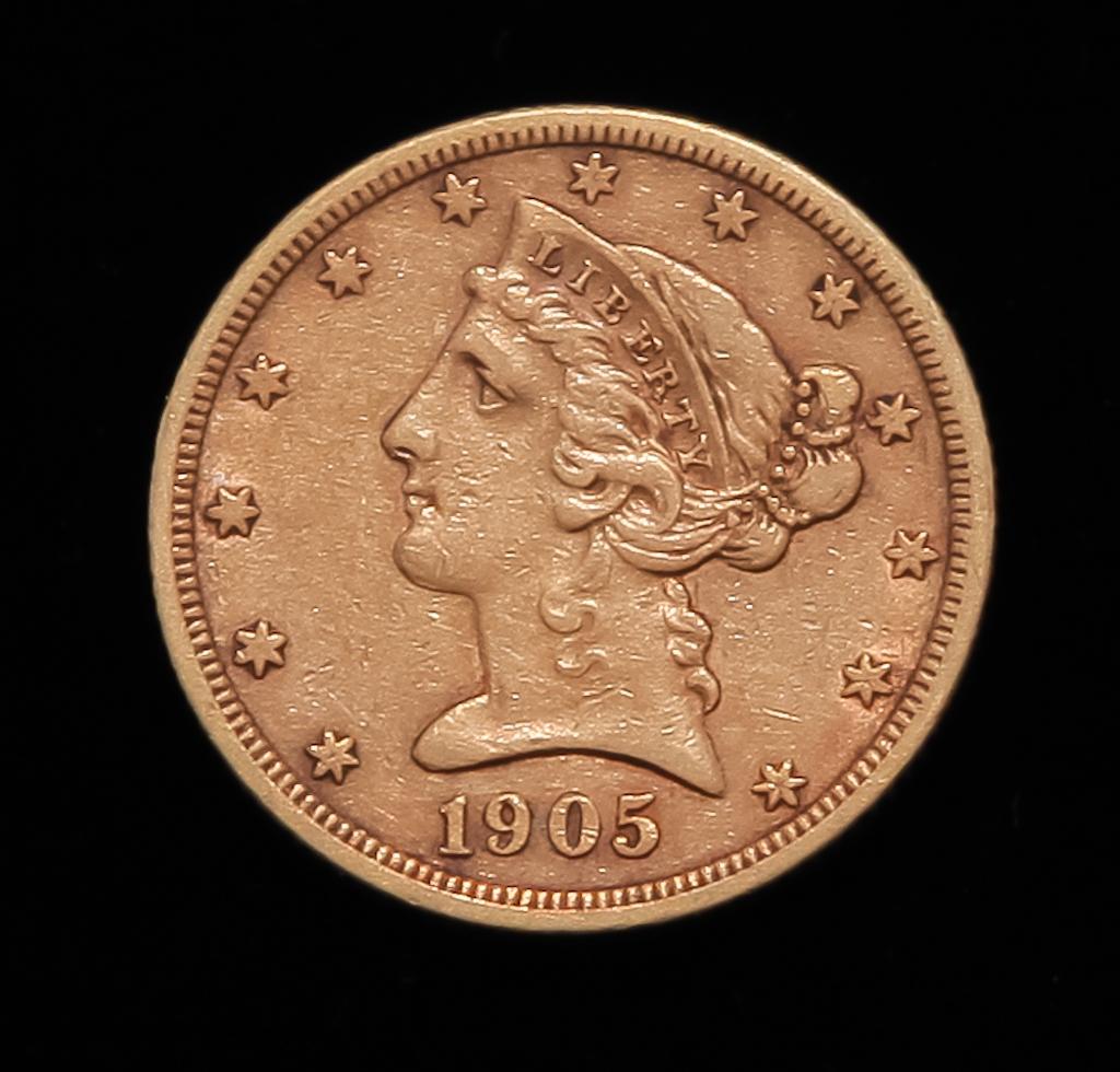 1905-S $5 LIBERTY HEAD GOLD HALF EAGLE COIN (1 of 3)