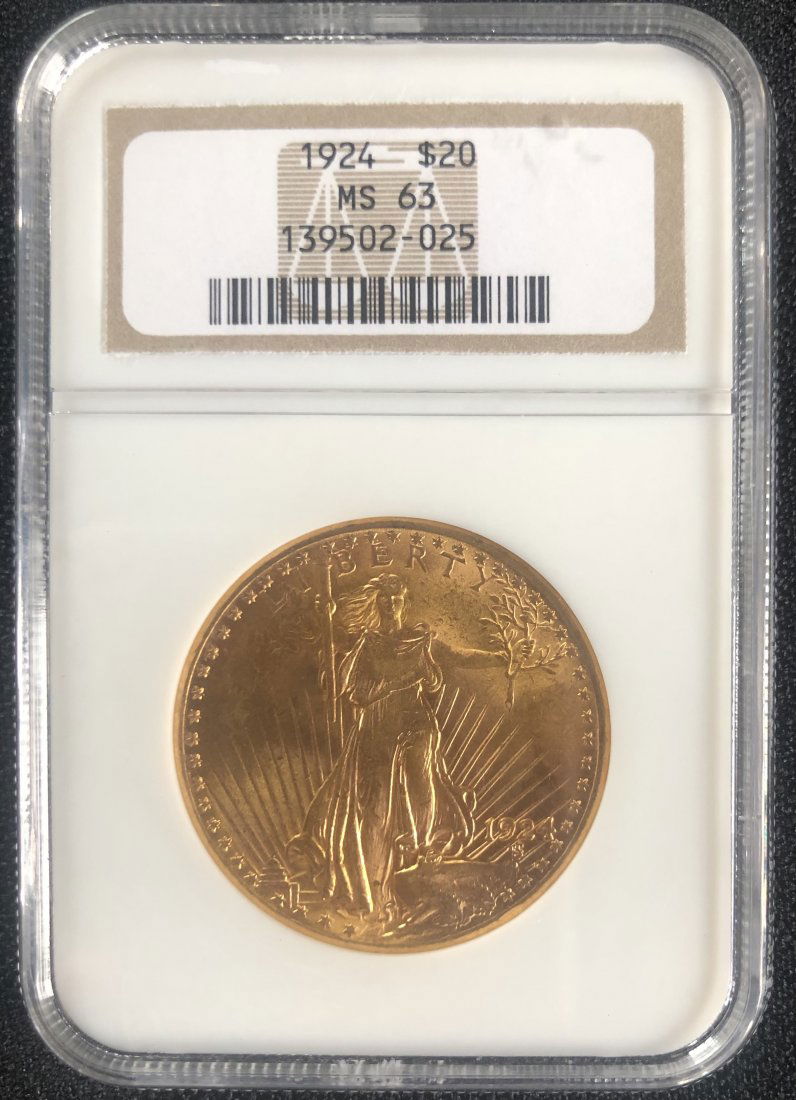 GRADED 1924 $20 GOLD DOUBLE EAGLE COIN (1 of 2)