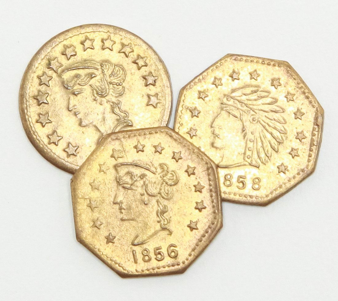 THREE CALIFORNIA 1/2 GOLD BEAR TOKENS (1 of 2)
