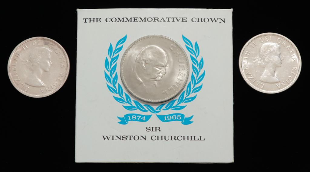 TWO CANADIAN SILVER DOLLARS AND COMMEMORATIVE COIN (1 of 2)