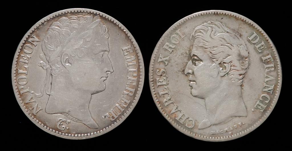 1811 AND 1827 FRENCH FIVE FRANCS SILVER COINS (1 of 2)
