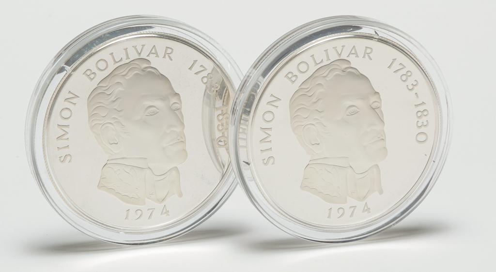 TWO 1974 PANAMA 20 BALBOAS SILVER PROOF COINS (1 of 2)