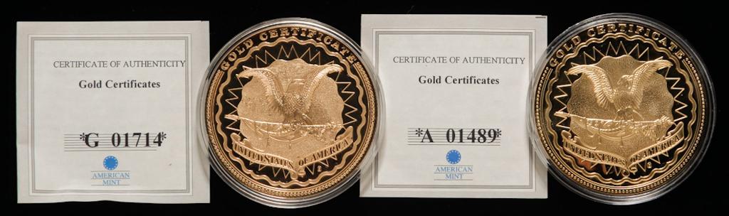 TWO GOLD CERTIFICATE COMMEMORATIVE COINS (1 of 2)