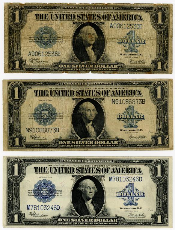 FIVE "FUNNY BACK" SILVER CERTIFICATE NOTES (1 of 4)