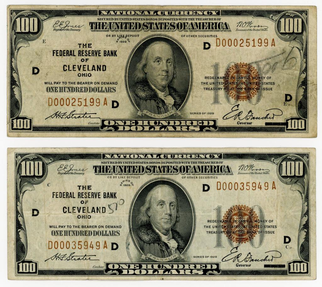 TWO 1929 $100 NATIONAL CURRENCY CLEVELAND OH NOTES (1 of 2)