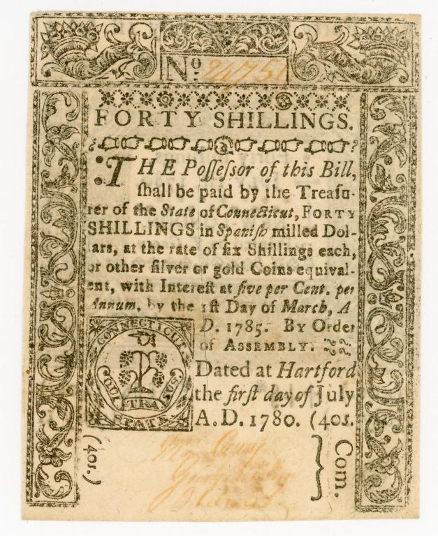 1780 HARTFORD CONNECTICUT COLONIAL BANK NOTE (1 of 2)