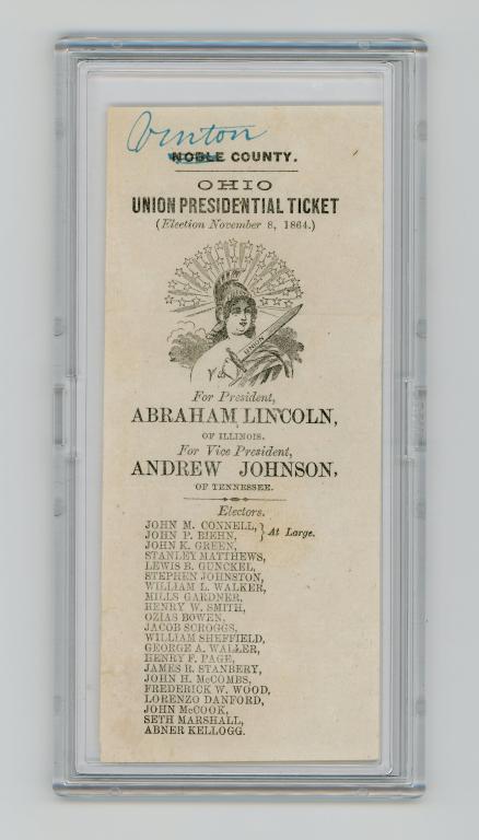 1864 VINTON OHIO LINCOLN PRESIDENTIAL TICKET (1 of 2)