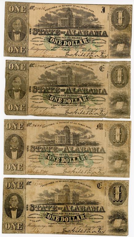 FOUR ALABAMA, MONTGOMERY CONFEDERATE $1 NOTES (1 of 2)