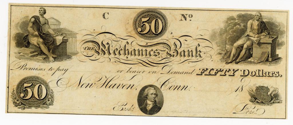 CONNECTICUT, NEW HAVEN MECHANICS BANK $50 NOTE (1 of 2)