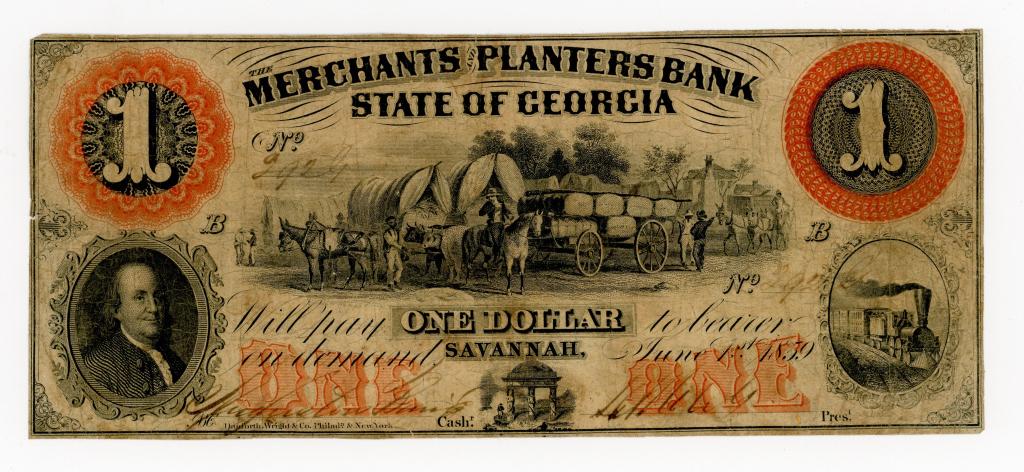 GEORGIA SAVANNAH MERCHANTS & PLANTERS BANK $1 NOTE (1 of 2)