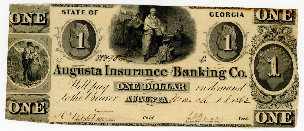 GEORGIA, AUGUSTA INSURANCE AND BANKING $1 NOTE (1 of 2)