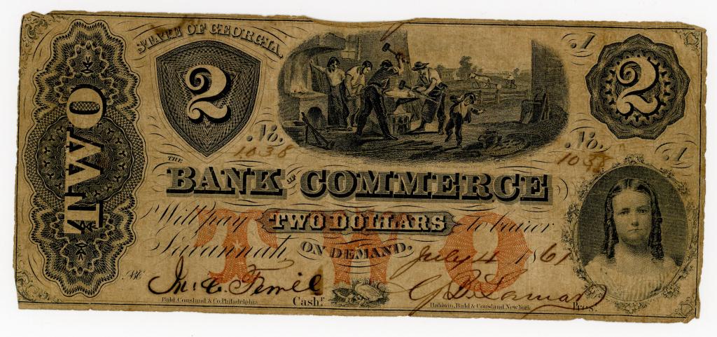 GEORGIA, SAVANNAH, THE BANK OF COMMERCE $2 NOTE (1 of 2)