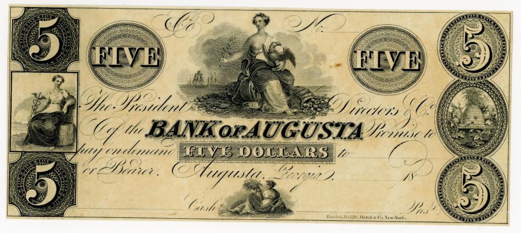 GEORGIA, BANK OF AUGUSTA $5 DOLLAR NOTE (1 of 2)