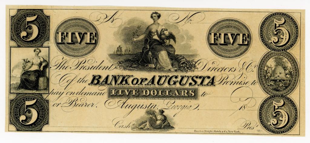 GEORGIA, BANK OF AUGUSTA $5 DOLLAR NOTE (1 of 2)