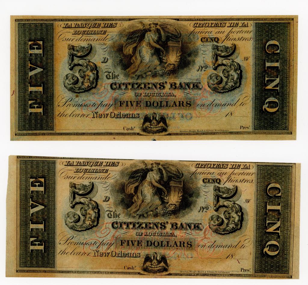 TWO LOUISIANA, NEW ORLEANS CITIZENS' BANK $5 NOTES (1 of 2)