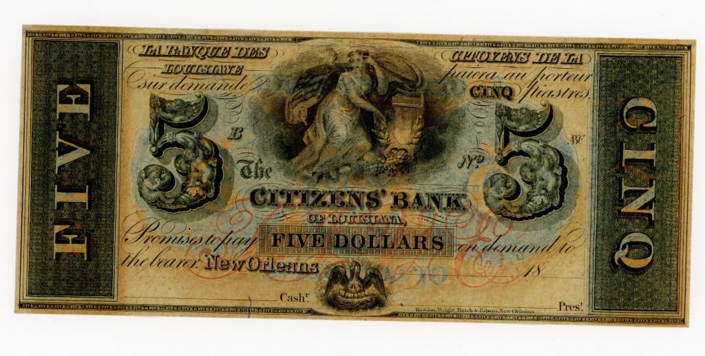 LOUISIANA, NEW ORLEANS CITIZENS' BANK $5 NOTE (1 of 2)