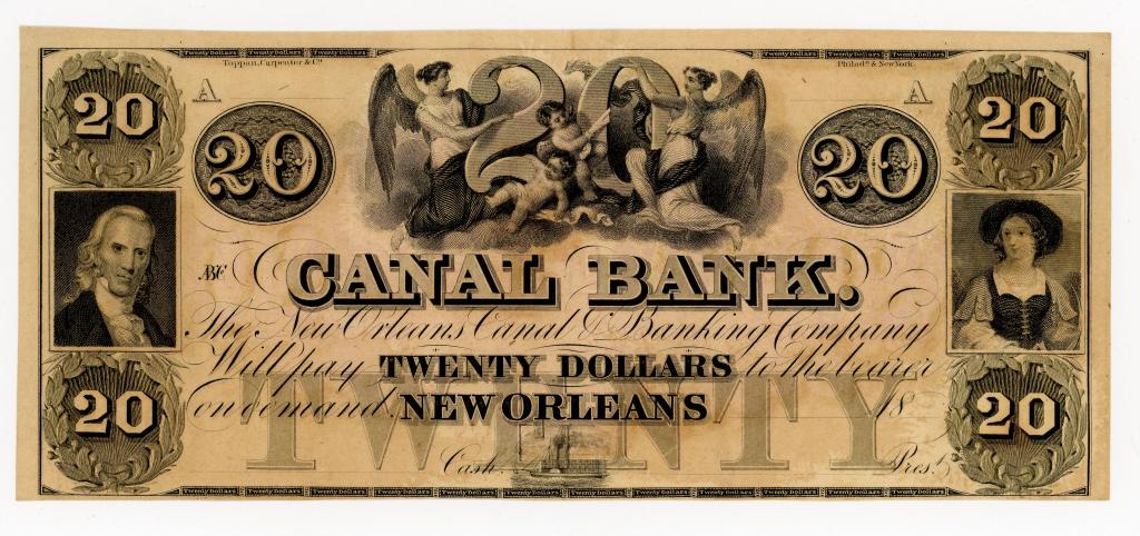 LOUISIANA, NEW ORLEANS CANAL BANK $20 NOTE (1 of 2)