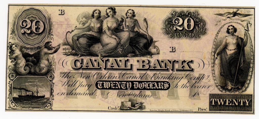 LOUISIANA, NEW ORLEANS CANAL BANK $20 DOLLAR NOTE (1 of 2)