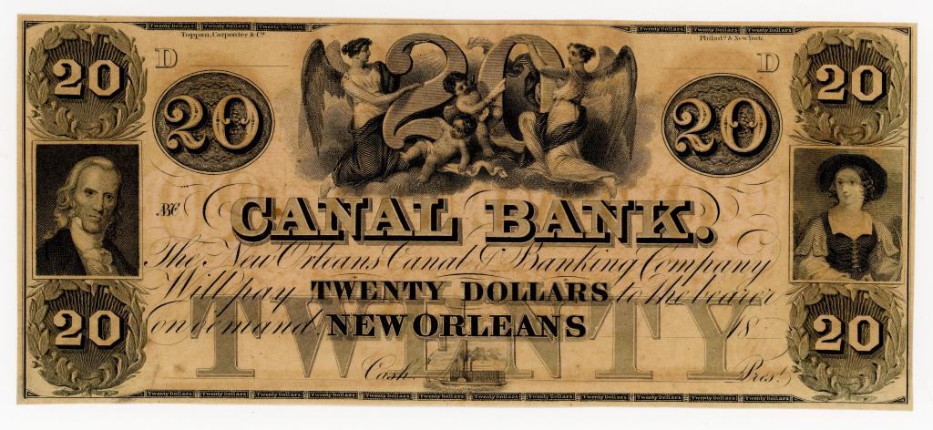 LOUISIANA, NEW ORLEANS CANAL BANK $20 DOLLAR NOTE (1 of 2)