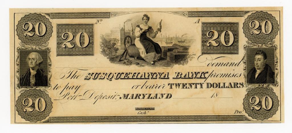 MARYLAND, THE SUSQUEHANNA BANK $20 DOLLAR NOTE (1 of 2)