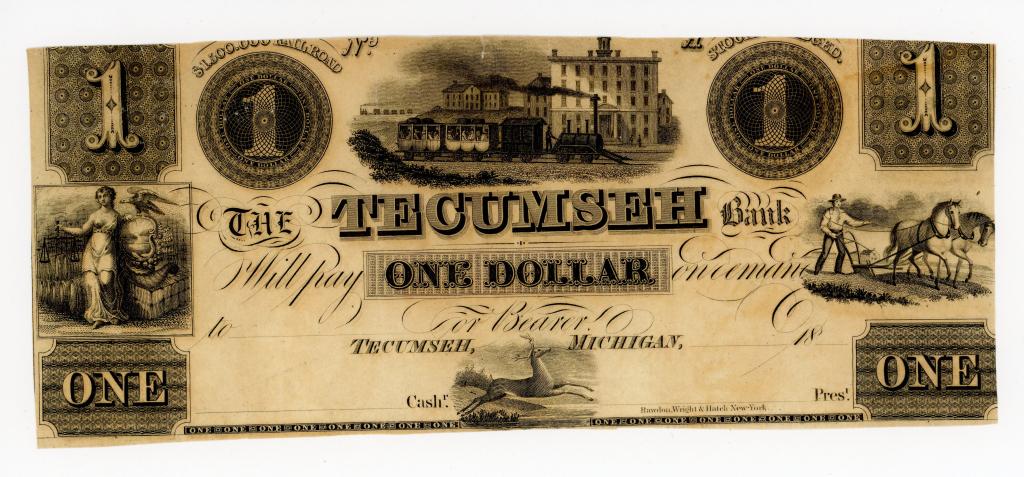 MICHIGAN, PONTIAC THE TECUMSEH BANK $1 DOLLAR NOTE (1 of 2)