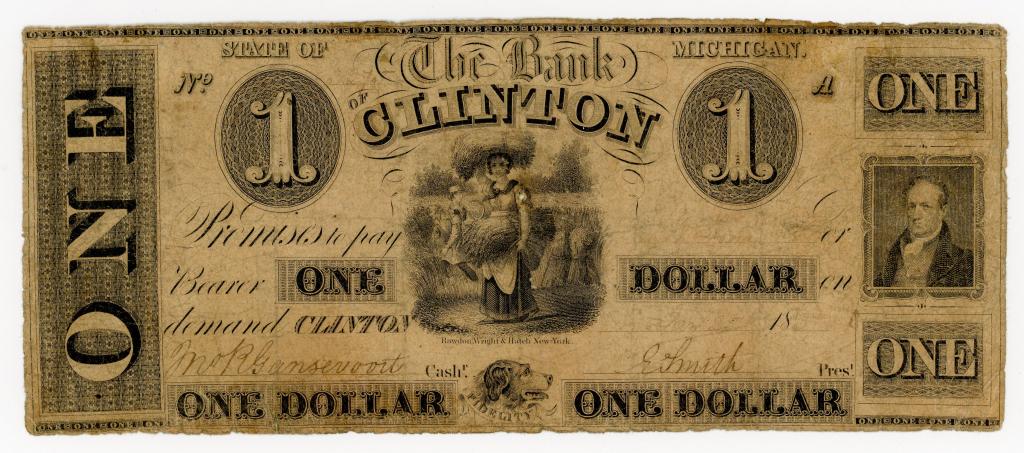 MICHIGAN, THE BANK OF CLINTON $1 DOLLAR NOTE (1 of 2)