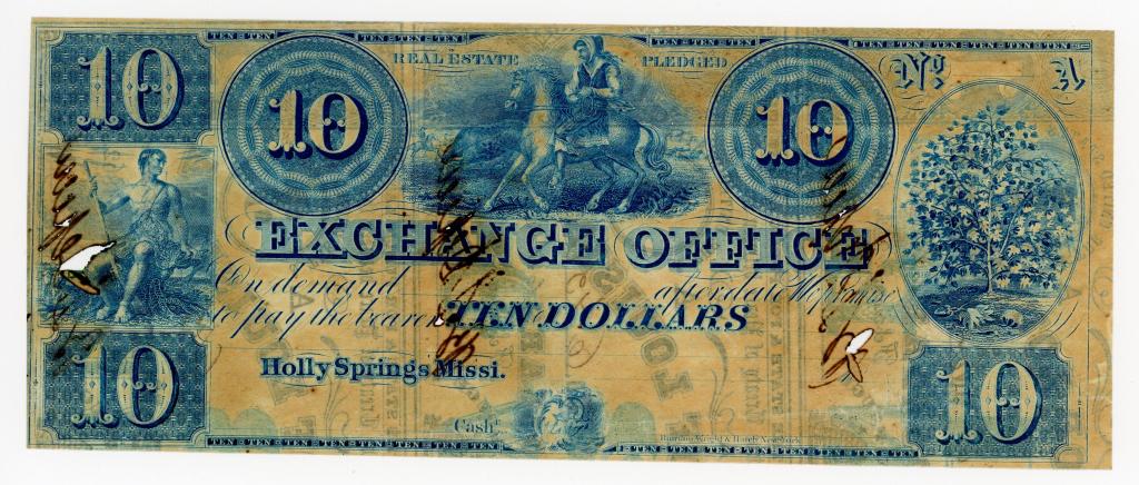 MISSISSIPPI, HOLLY SPRINGS $10 DOLLAR NOTE (1 of 2)