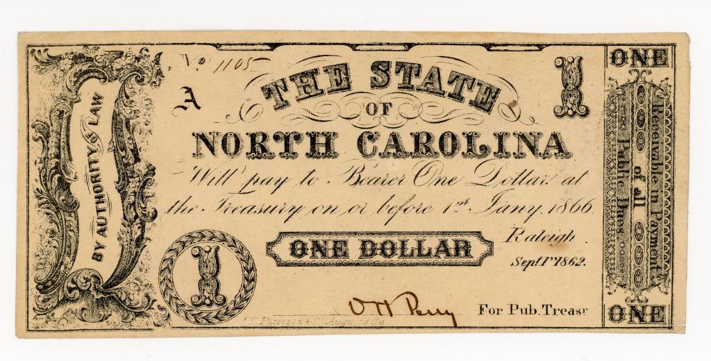 NORTH CAROLINA, RALEIGH $1 DOLLAR NOTE (1 of 2)