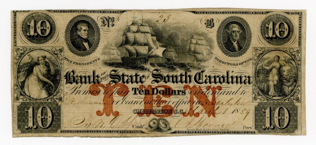 SOUTH CAROLINA, CHARLESTON $10 BANK NOTE (1 of 2)
