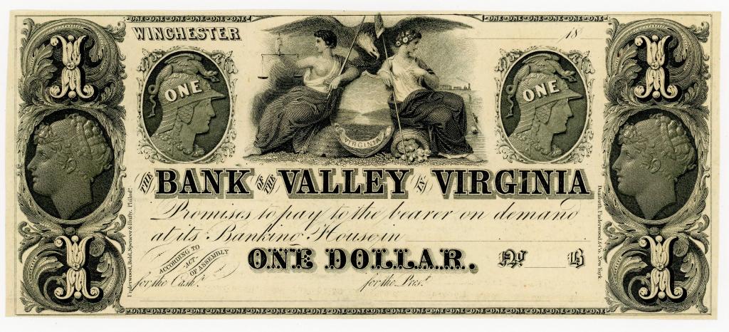 VIRGINIA, WINCHESTER BANK OF THE VALLEY $1 NOTE (1 of 2)