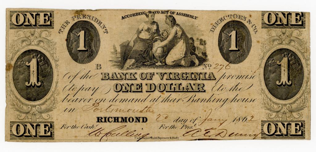 VIRGINIA, RICHMOND $1 DOLLAR BANK NOTE (1 of 2)