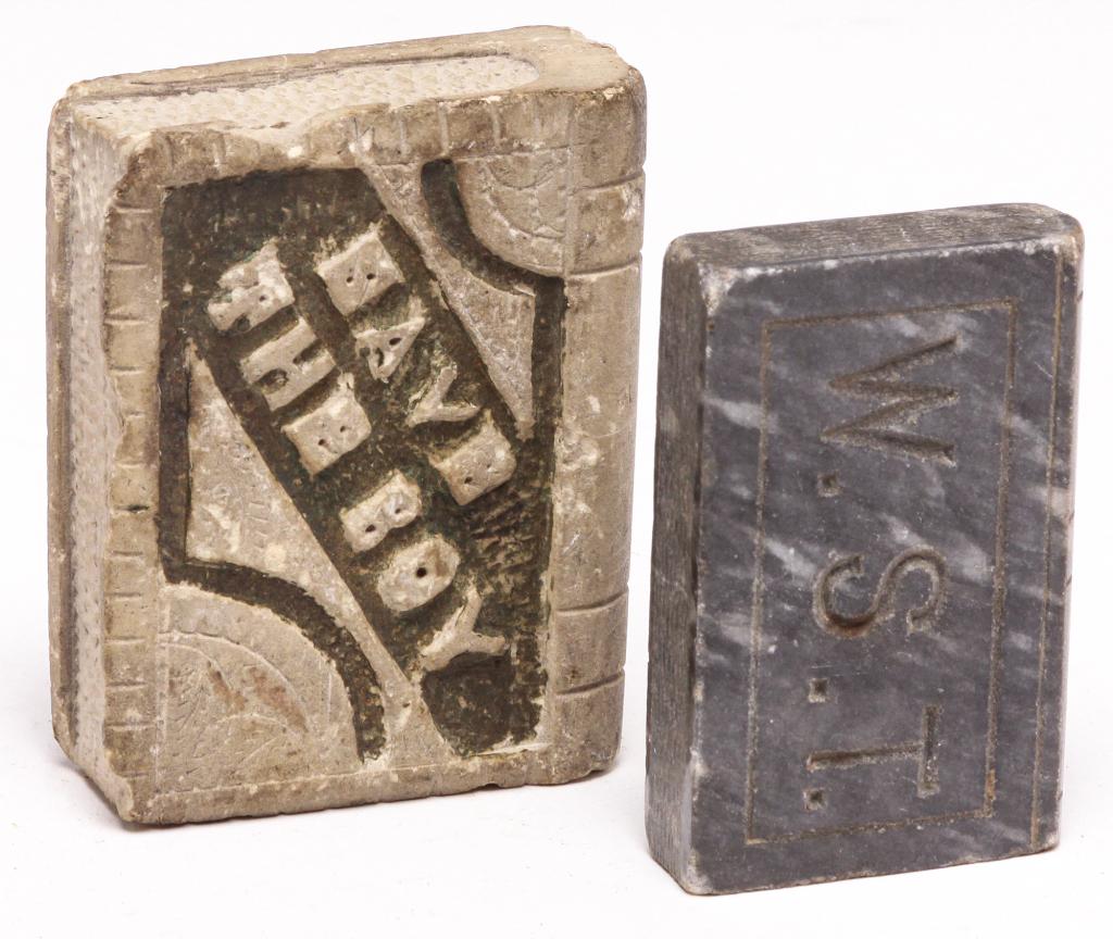 TWO AMERICAN CARVED STONE BOOKS. (1 of 2)