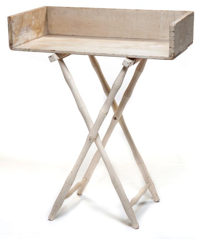 AMERICAN PAINTED SERVING TRAY ON STAND. (1 of 5)