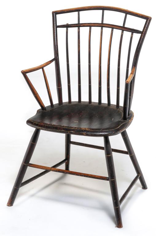 AMERICAN PAINTED BIRD CAGE WINDSOR ARMCHAIR. (1 of 3)