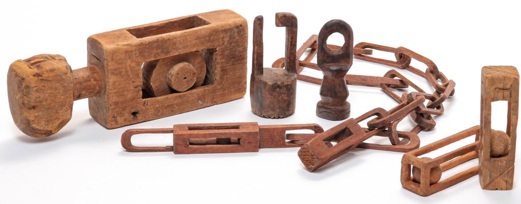 SEVEN AMERICAN CARVED WHIMSEYS. (1 of 3)